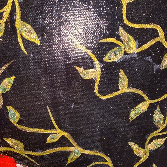 Unframed Original Mixed Media Art w Black Edges Abstract w Gold Leaf Vines - Picture 4 of 6